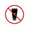 Ban Sunscreen Black Silhouette Icon. Spf Cosmetic Bottle Sunblock Forbidden Pictogram. Tan Body Red Stop Circle Symbol