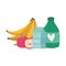 Banana apple milk juice bottle, food delivery in grocery store