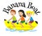 Banana boat water extreme sports, isolated design element for summer vacation activity concept, cartoon wave surfing