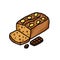Banana bread with chocolate doodle icon, vector color line illustration