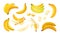 Banana bunch, simple fruit food illustration. White background isolated assortment collection, various yellow plants