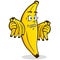 Banana Cartoon Character holding Bunches of Fruit