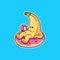 Banana cartoon relax on donut with cute pose