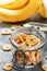 Banana chips, dehydrated slices of fresh ripe bananas