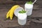 Banana coconut smoothies white fruit juice milkshake blend beverage healthy.