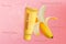 Banana cosmetics skin care package vector illustration, realistic gel or cream product for face skincare with natural