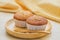 Banana cupcake on wooden plate