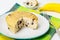 Banana curd pudding with raisins