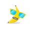 Banana face cartoon with emotion sunglasses