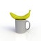 Banana with gray coffee cup isolated on white background. Mock up Template for application design.