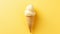 Banana ice cream. Fresh natural ice cream with banana in a waffle glass on a yellow background, copy space, horizontal format,