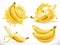 Banana juice. Fresh fruit and splash, 3d vector icon