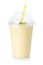 Banana juice smoothie fresh drink milkshake milk shake in a cup isolated on white