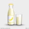 Banana juice in a transparent glass bottle isolated
