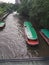 Banana leaves boat at Bangkok  thailand where tourists  can see near the market bridge