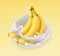 Banana and milk splash. Fruit and yogurt. Vector icon
