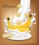 Banana milk splash Vector realistic illustration. Product template designs