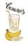 Banana milkshake in a glass with slices of fruit. Vector illustration