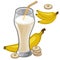 Banana milkshake in glass with straw. Vector