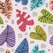 Banana and monstera leaves seamless pattern