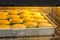 Banana muffins baking in hot oven