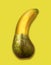 Banana and pear hybrid on yellow background