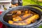 Banana peel soaked in water, close-up. Preparation of tincture for nourishing and fertilizing plants at home