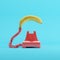 Banana phone with red vintage telephone on blue pastel color background.