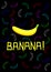 Banana poster illustration. Many colorful bananas black background.