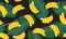 Banana seamless pattern with banana leaves, Bunch of ripe bananas on black background. Tropical fruit