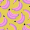 Banana seamless pattern. Colorful vivid print with hand drawn tropic fruit bunch. Repeated luxury design for packaging