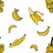 Banana seamless pattern by hand drawing on white backgrounds.