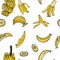 Banana seamless pattern by hand drawing on white backgrounds.