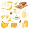 Banana set vector bananas products bread pancake or banana split with yellow cocktail and fruit in chocolate