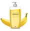 Banana shampoo isolated Vector realistic mock up. Yellow bottle cosmetics. Product placement label design. Detailed 3d