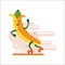 Banana smiles riding on roller skates. Banana athlete. Cartoon illustration. Vector.