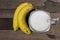 Banana smoothie white fruit juice milkshake blend beverage healthy high protein.