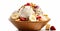 Banana Split Sundae Ice Cream in a Bowl with Strawberry Vanilla Ice Cream Scoops Selective Focus Background