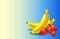Banana strawberry background in retro style with place for text
