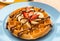 Banana Strawberry Nutella Belgium Waffle. Waffle for breakfast meal.