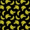 Banana vector seamless pattern; colorful bananas on black background.