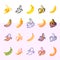 Banana vector yellow tropical fruit icon or healthy fruity snack of organic food diet illustration set of cartoon