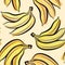 Banana watercolor seamless pattern. Juicy fruits