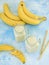 Banana yogurt or smoothie with banana fruit. Vegetarian food, diet concept