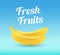 Bananas on blue background with caption - Vector illustration of Fresh Fruits for fruit shop