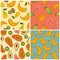 Bananas,kiwi, papaya and pear pattern set