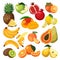 Bananas, oranges, pineapple tropical fruits. Vector flat cartoon illustration. Fresh food design elements and icons set