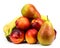 Bananas, pears and nectarines on a white background