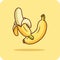 Bananas, peeled and unpeeled, isolated and flat design, yellow background.