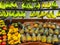 Bananas and Pineapples on Display Grocery Store